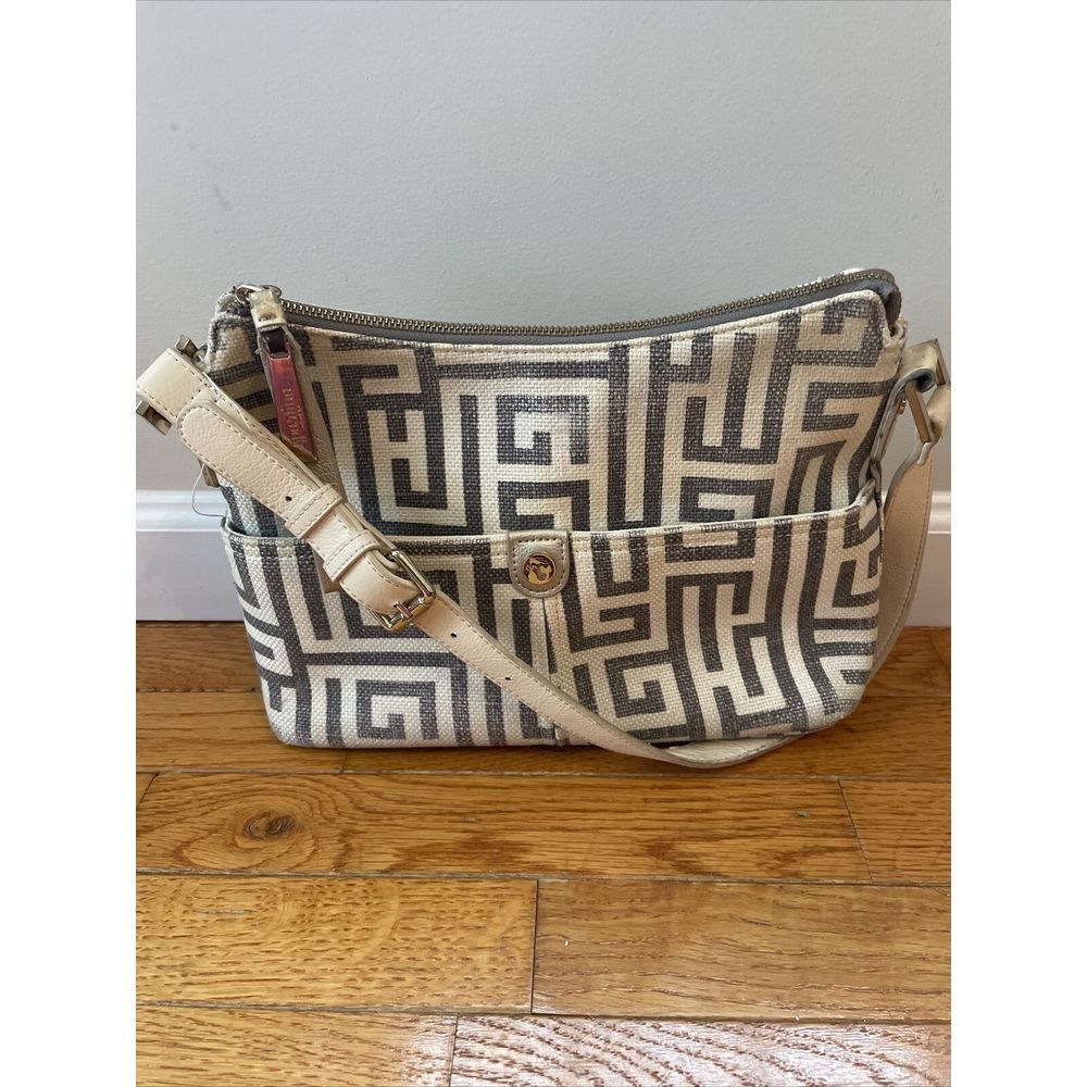 SPARTINA City Market Dixie Shoulder Bag De Renne Gray Cream‎ White Linen Leather